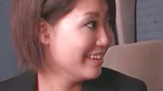 Horny and thin japanese teen is giving blowjob in the car