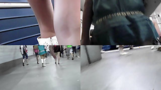 G-string upskirt footage of a chick wearing mini skirt